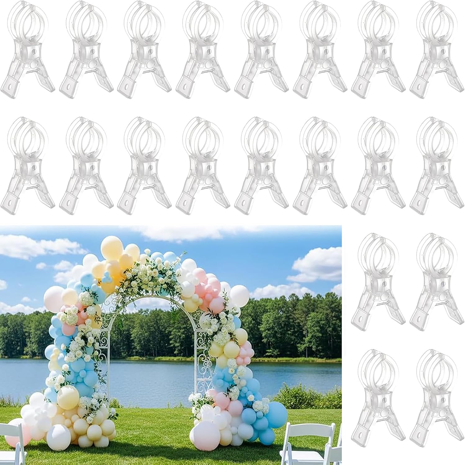 20 Pack Balloon Arch Clips, 3.5 Inch Heavy Duty Transparent Spring Clamps for Balloon Arch Kit, Clear Plastic Clips for Birthday Party Wedding Backdrop Decor, Photography Studio and Crafts (Clear)