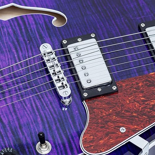 Miniatura 8 de GROTE Jazz - Bolsa de guitarra eléctrica semihueca, cuerpo trapecio, cola de puente, guitarra (morado)