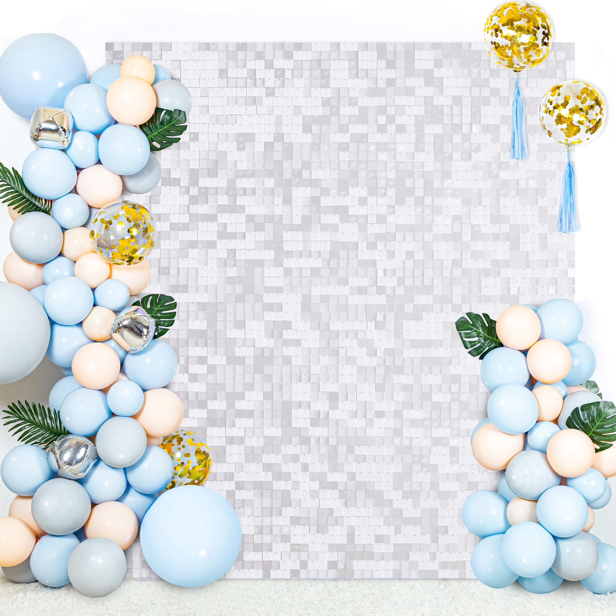 Weißer schimmernder Hintergrund, 30 Paneele, schimmernder Hintergrund für Party, Hochzeit, Geburtstag, Verlobung, Party, Jahrestag, Dekoration (1,8 x 1,5 m)