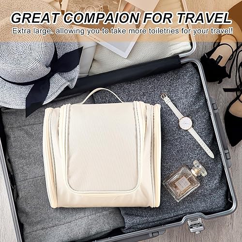 Miniatura 6 de Neceser para mujer, organizador de artículos de tocador de viaje con gancho para colgar, bolsa de maquillaje cosmética de gran capacidad, contenedor