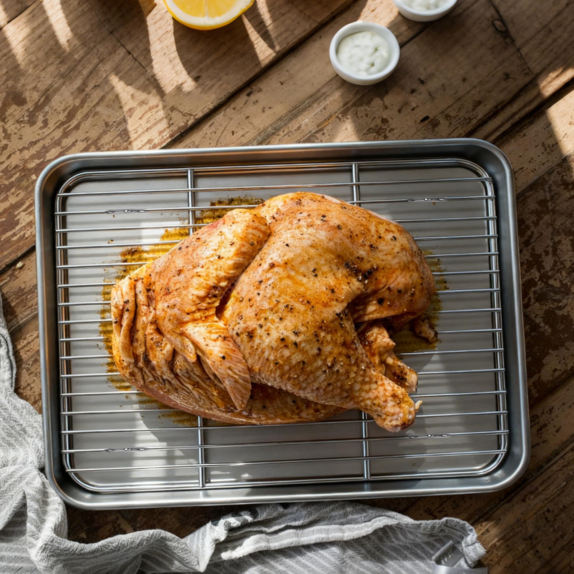 Juego de Bandeja para horno acero inoxidable con rejilla de enfriamiento 40.5x30.5x2.5cm