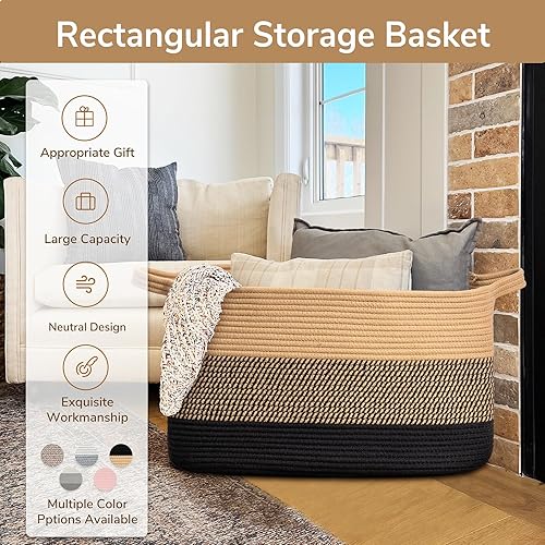 Vista 51 de Goodpick Cesta grande de almacenamiento de juguetes, cestas de cuerda de algodón gris para bebés, niños, cesta de almacenamiento tejida con asa