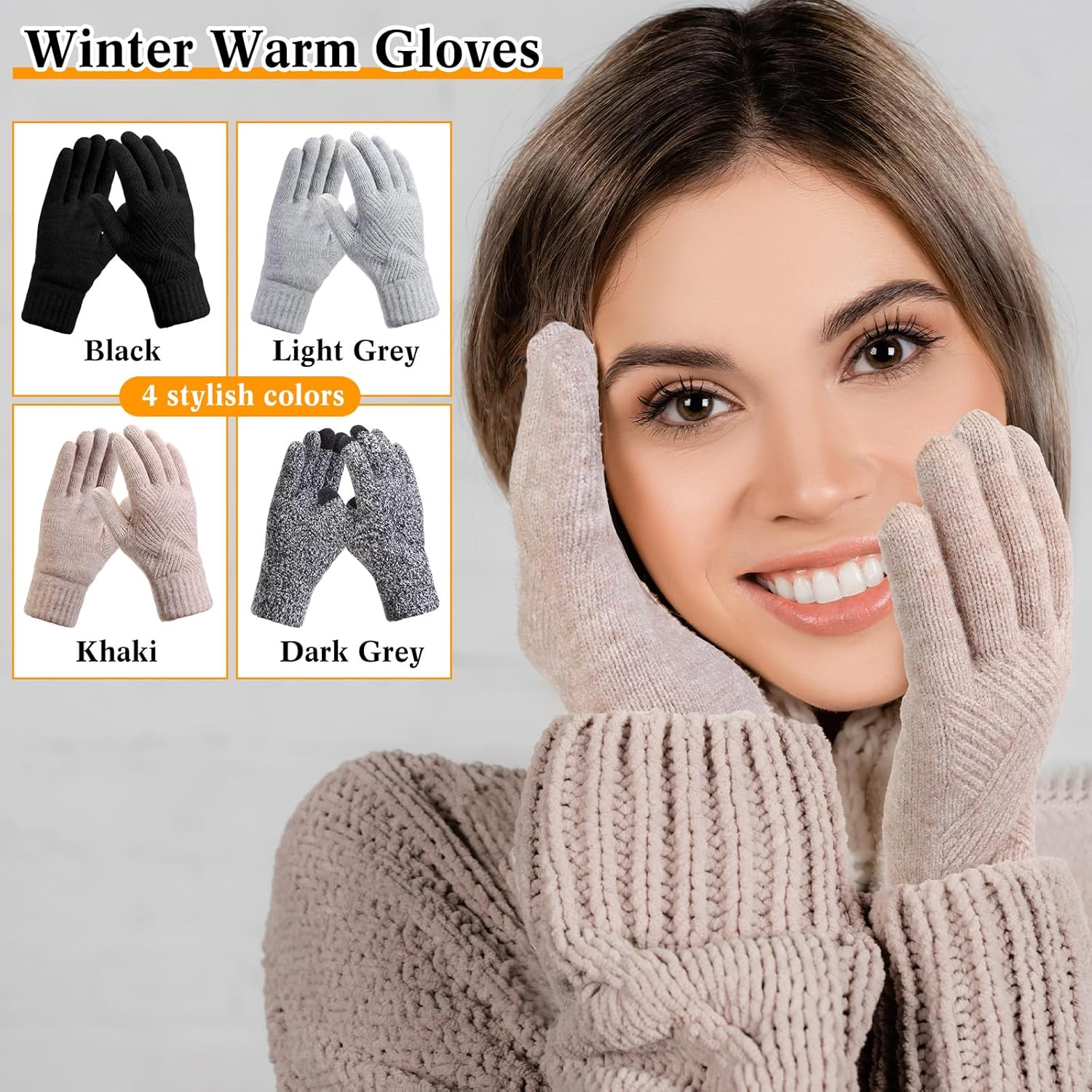 4 Pairs Winter Knit Gloves for Women Touchscreen Texting Warm Gloves Elastic Cuff Thick Thermal for Cold Weather - Image 3