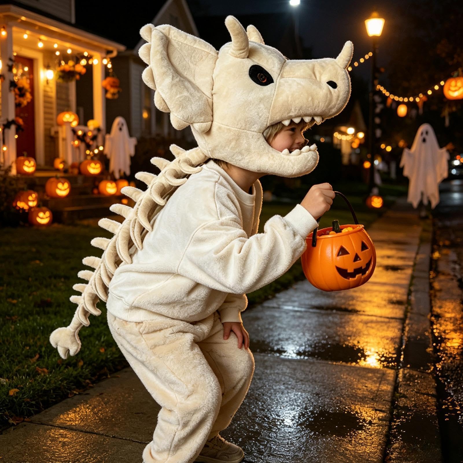 Kostium Dinozaura Szkielet Z Głową I Kręgosłupem Halloween 3D Plusz Do