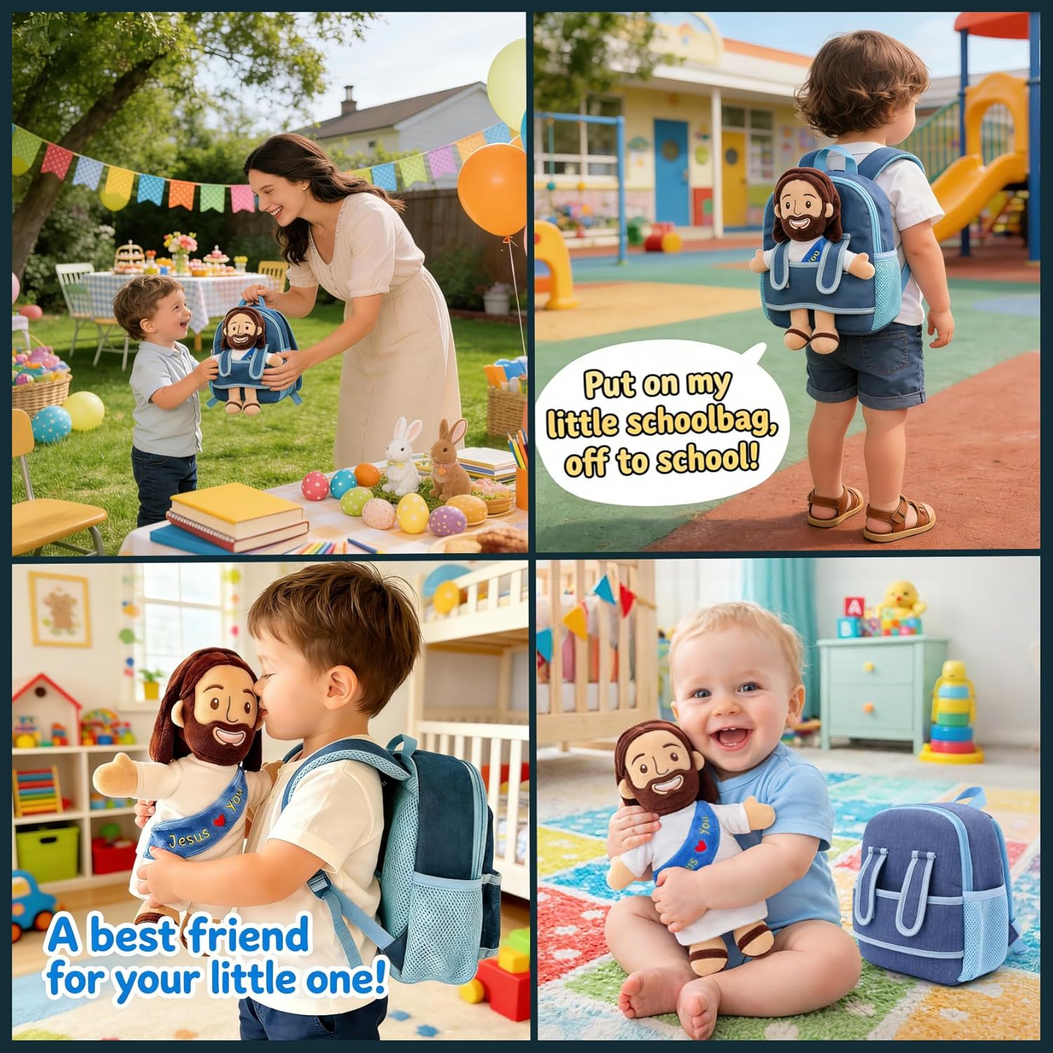 Yelakey Toddler Backpack Jesus Plush Bag with Jesus Doll Take-Along Toy for Boys Girls Travel Birthday Gift