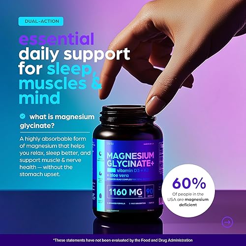 Miniatura 2 de Glicinato de magnesio 1160mg + Aloe Vera, complejo D3 y K2 90 cápsulas  Alta absorción, no laxante  Apoya una respuesta saludable al estrés, función