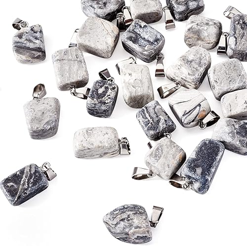 Miniatura 30 de Beadthoven - 24 colgantes de malaquita con piedra curativa irregular, cristal de chakras, reiki, pepita verde caída, cuentas para hacer collares