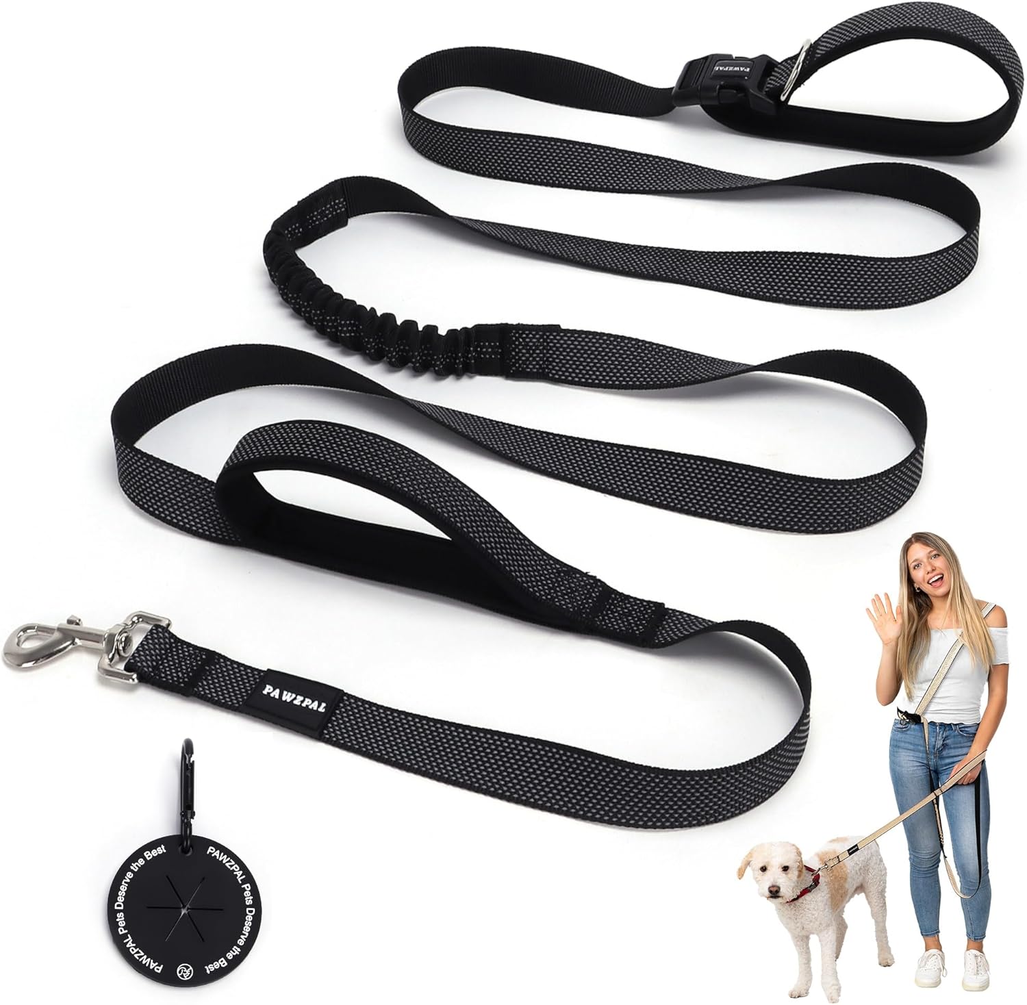 8FT-10FT Hands Free Dog Leash – Adjustable Waist/Crossbody 2-in-1 Belt with Shock-Absorbing, Traffic Handle & Reflective for Hiking, Canicross & Active Lifestyles (Black)