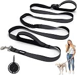 8-10FT Mains supplémentaires longues Enceinte de chien libre avec ceinture réglable, corps croisé 2-in-1 Conception, double poignée, amortisseur de choc Bungee, laisse réfléchissante pour la course & Randonnée (Noir)