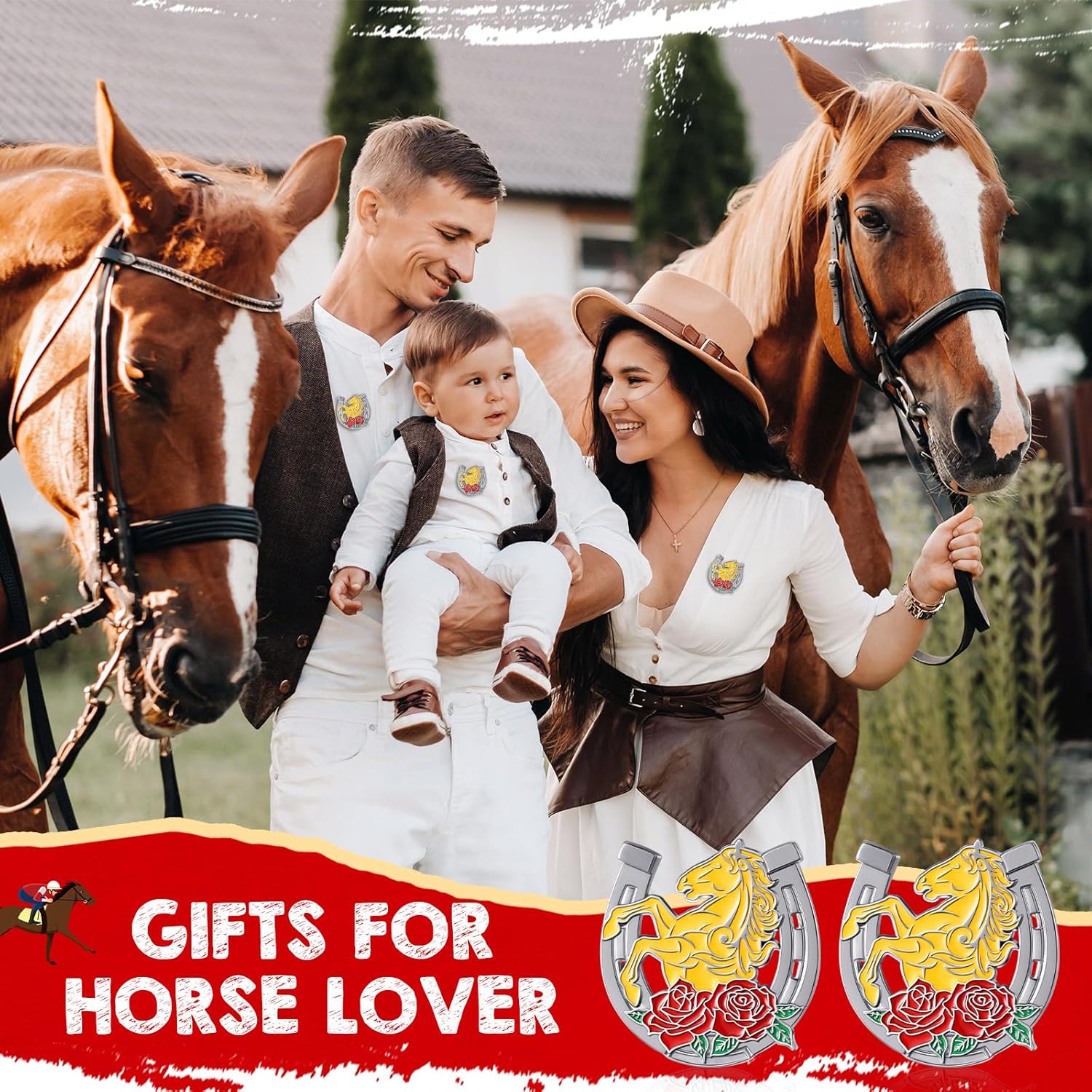 Thiccywoov Derby Party Lapel Pins Horse Racing Lucky Horseshoe Brooch for 150th Derby Party Supply Horse Lovers Decor