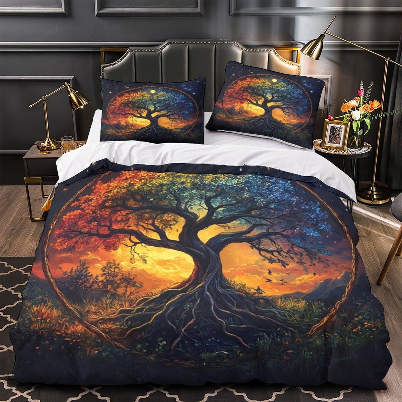 Housse de couette 140x200cm Arbre Cosmique en microfibre 3D