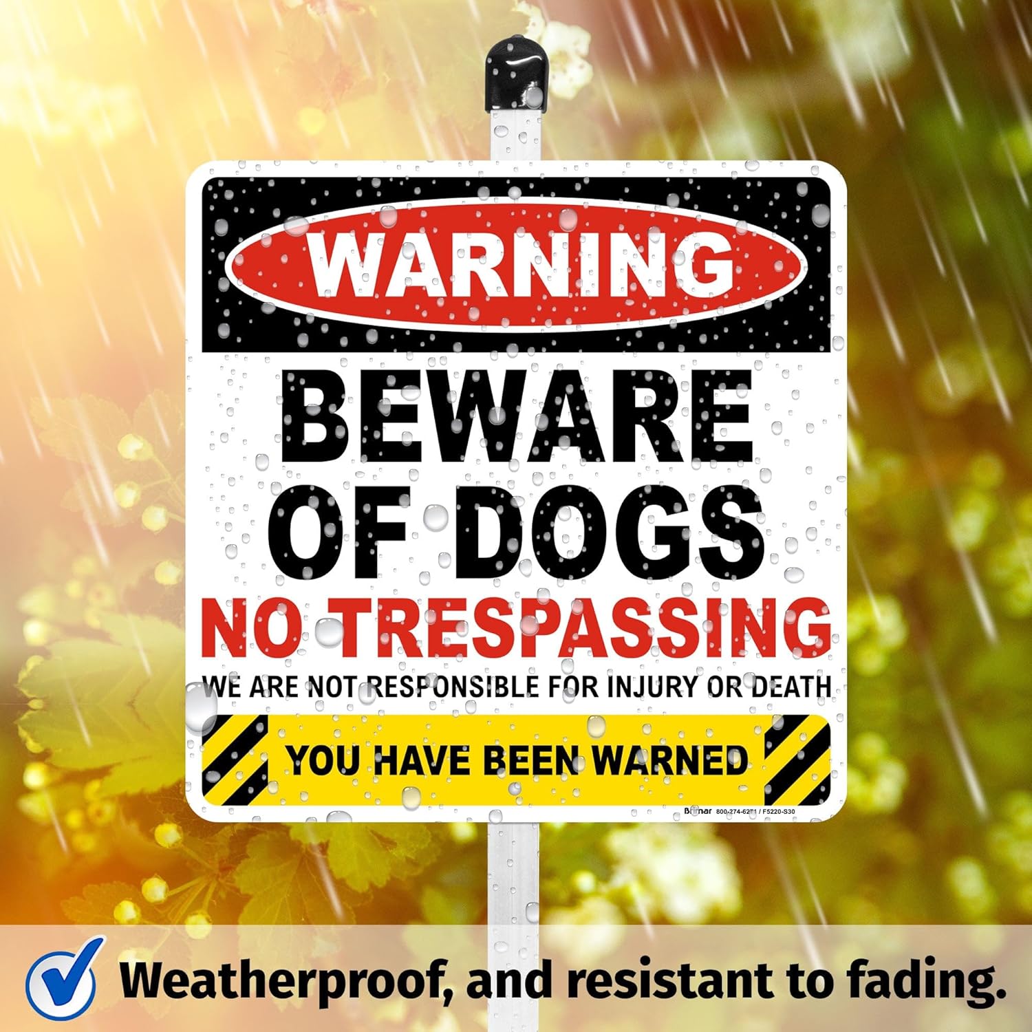 Brimar - Beware of Dog No Trespassing Yard Sign - 10" Square .055” Polyethylene Plastic Mounted to Aluminum Stake - Bold Text and Symbol - Easy Installation