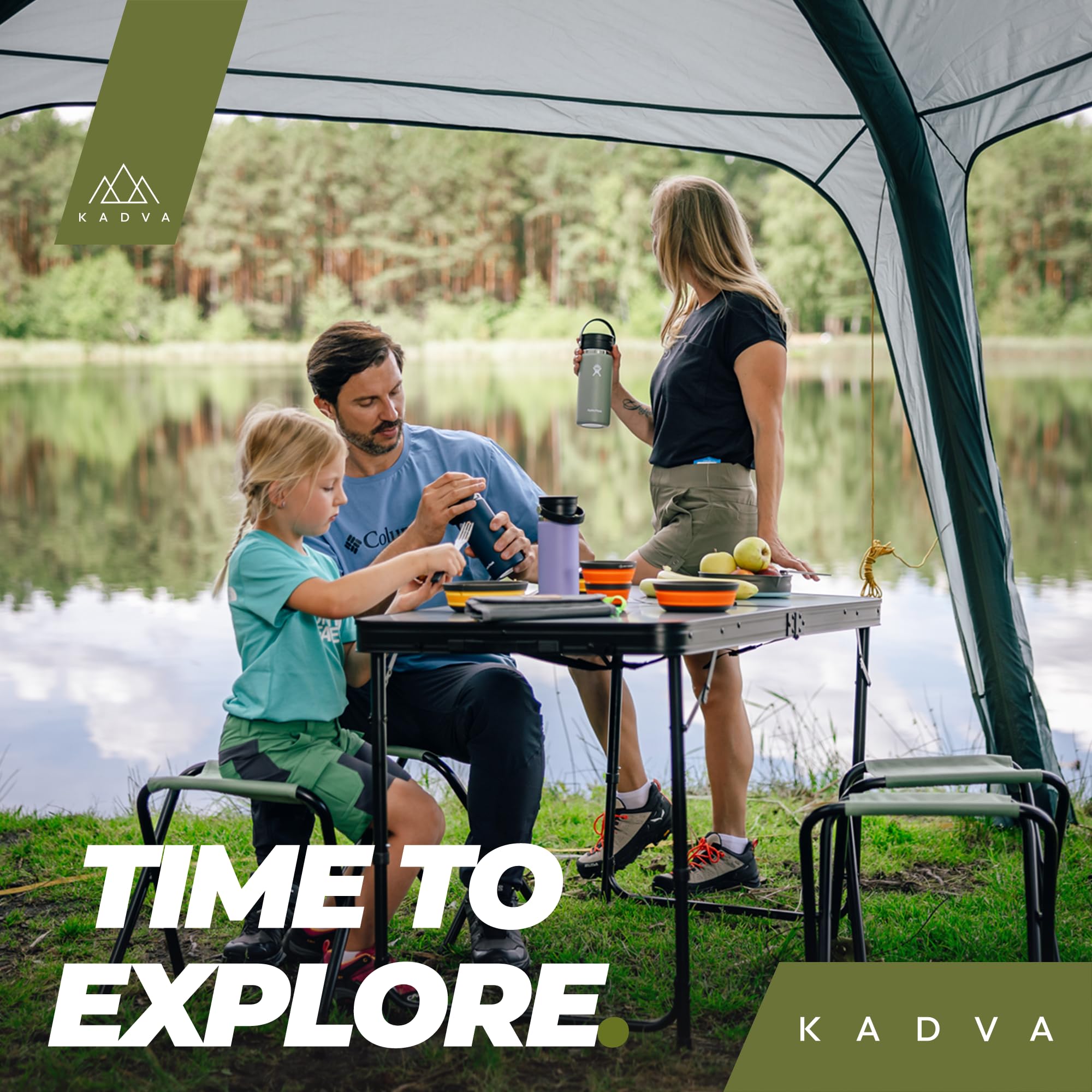 KADVA Składany stół kempingowy, 119 x 79 cm, stół outdoorowy z pokrywą w zestawie, wygodny w obsłudze, łatwy do przenoszenia, idealny na kemping i wycieczki, prosty design, kolor szary | Aluminium, składana konstrukcja