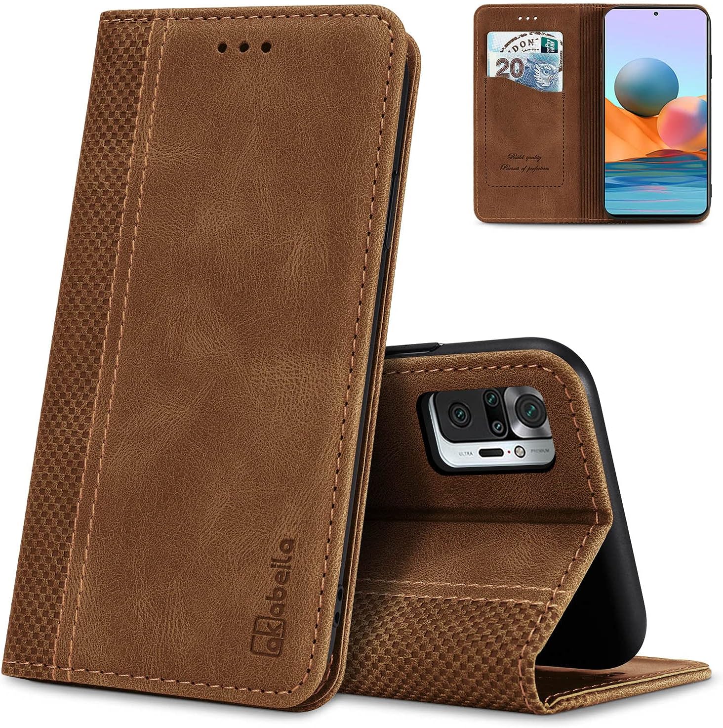 AKABEILA Funda para Xiaomi Redmi Note 10 Pro, con Xiaomi Note 10 Pro MAX Flip Wallet Case Premium PU Cuero Cierre magnético Ranuras para Tarjetas Kickstand Folio Cover Shell Teléfono, marrón Claro