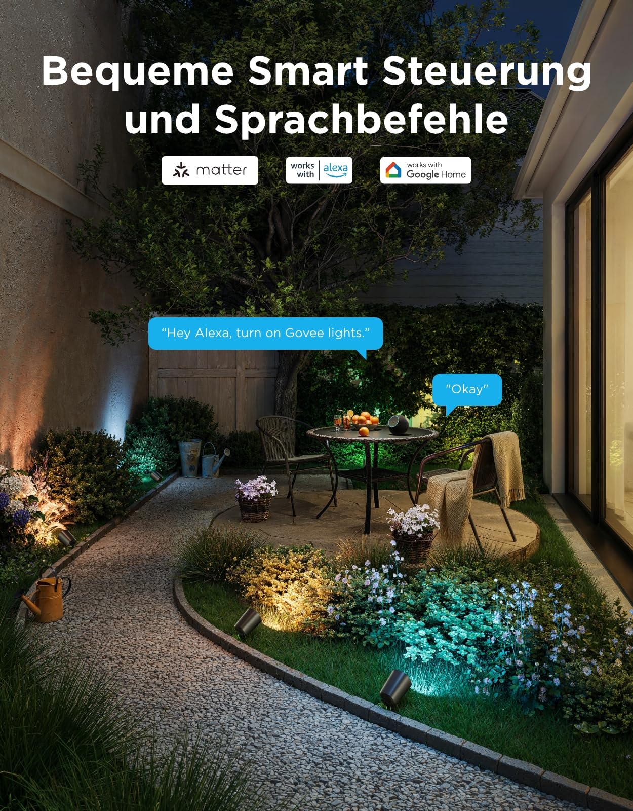 Govee Outdoor LED Strahler Lite IP67 RGBWIC Außenbeleuchtung 350lm 64 Modi 16 Mio Farben Google Assistant Matter 4er-Pack