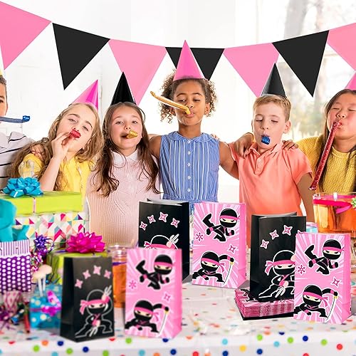 Miniatura 9 de 24 bolsas de regalo de fiesta ninja, bolsas de regalo ninja de cumpleaños, suministros de fiesta de cumpleaños ninja, bolsas de dulces con temática