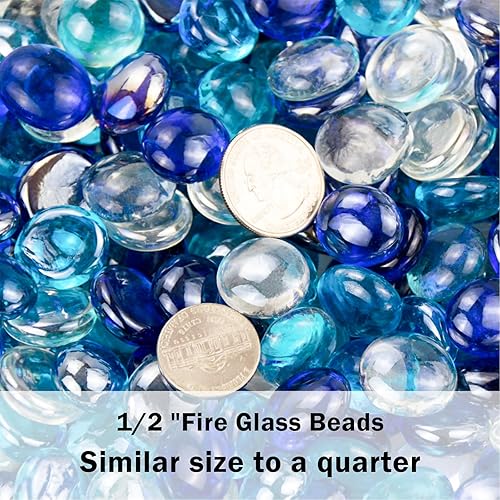 Miniatura 3 de GRISUN Cuentas de vidrio de mezcla Bahama de 12 pulgada para hoguera, vidrio redondo reflectante de 10 libras, decorativo para chimenea natural o de