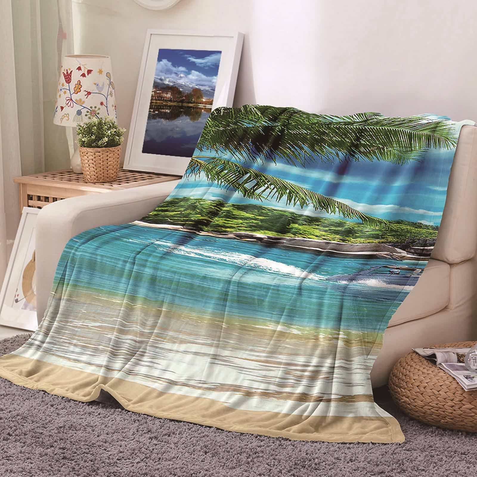Plaid polaire flannel KnSam grand format couverture chaude canapé imprimé plage sans boulochage