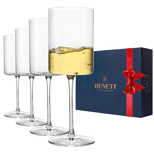 Superlative Edge Wine Glasses Square [Set of 4] White & Red Wine Goblets, Premium Clear Glass Bordeaux Wine Glasses Large Bowl Stemware Wine Blown Glasses Nice Packaging [14 Ounce]