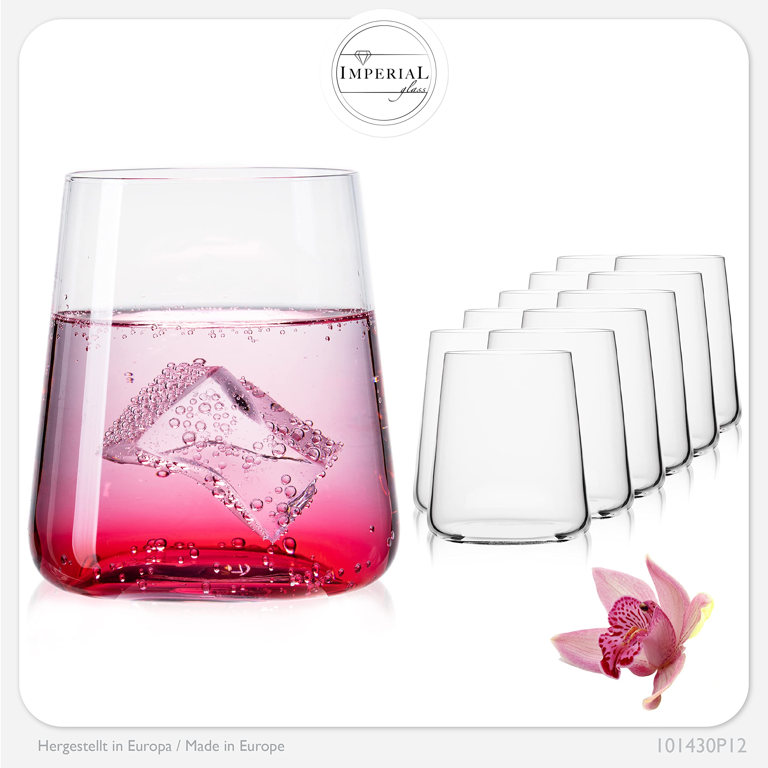 Imperial - Juego de 12 vasos de cristal (370 ml, máx. 450 ml)