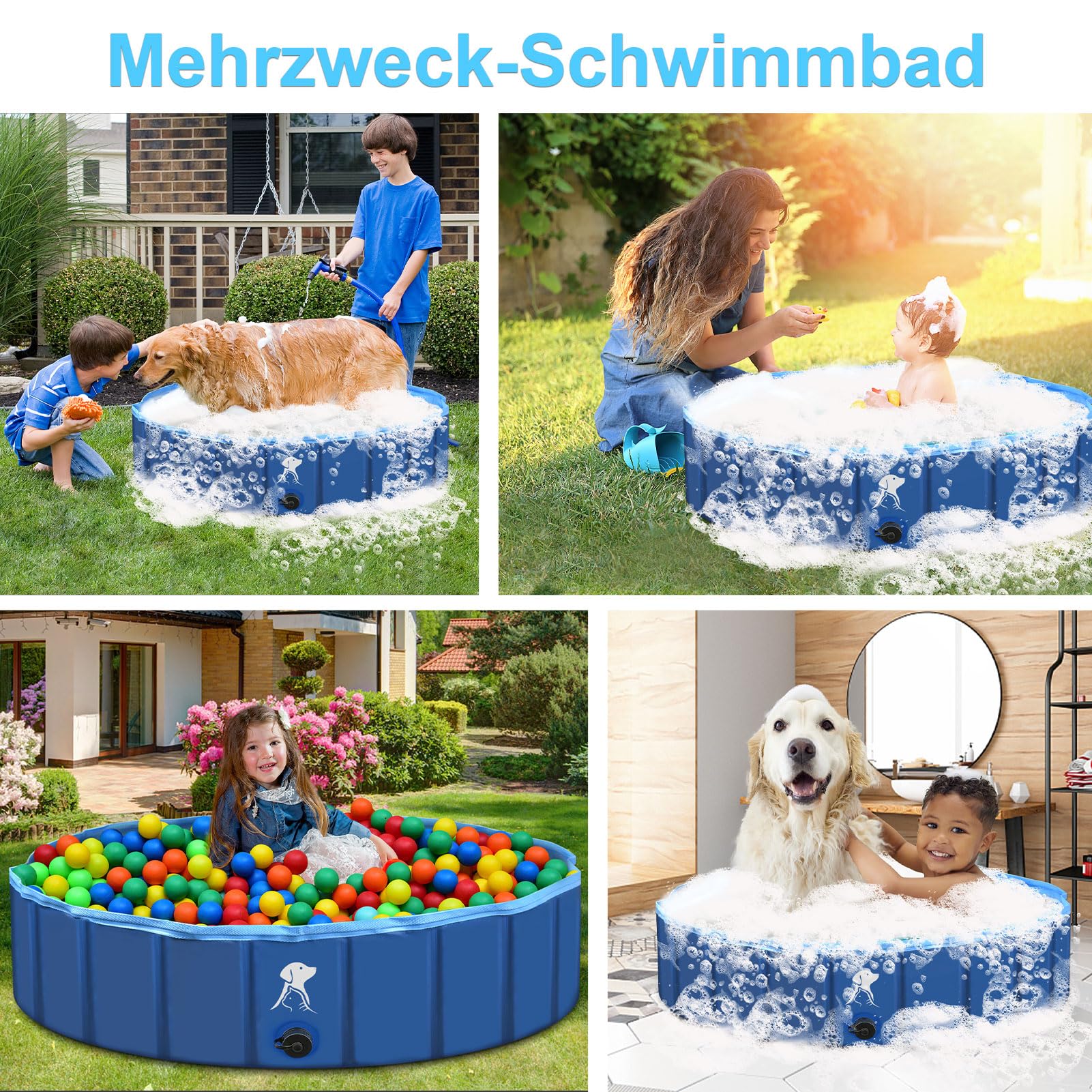 Fwiull Hundepool Faltbarer Hunde Planschbecken 80x30cm Hundebadewanne Stabiler Swimmingpool Haustier Schwimmbecken rutschfest Blau
