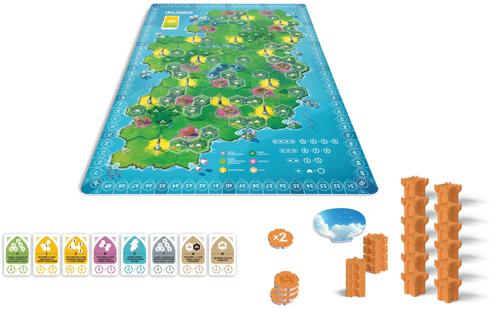 Lucky Duck Games - Rebirth - Jeu de Société Stratégique – Placement de Tuiles – Reconstruction et Contrôle de Territoire en Écosse – 2 à 4 Joueurs – 10plus Ans - 60 Min - Mighty Boards – en Français