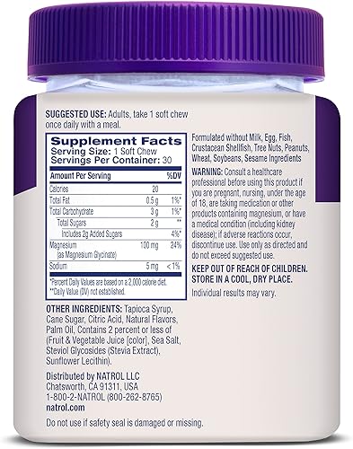 Miniatura 10 de Natrol Suplementos de glicinato de magnesio 100 mg, masticables suaves de limón cereza para un sueño saludable y cuerpo, glicinato de magnesio 100