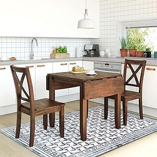 Harper & Bright Designs 3-Piece Wood Drop Leaf Dining Table Set with 2 X-Back Chairs, Space-Saving Breakfast Nook Dining Set, Brown