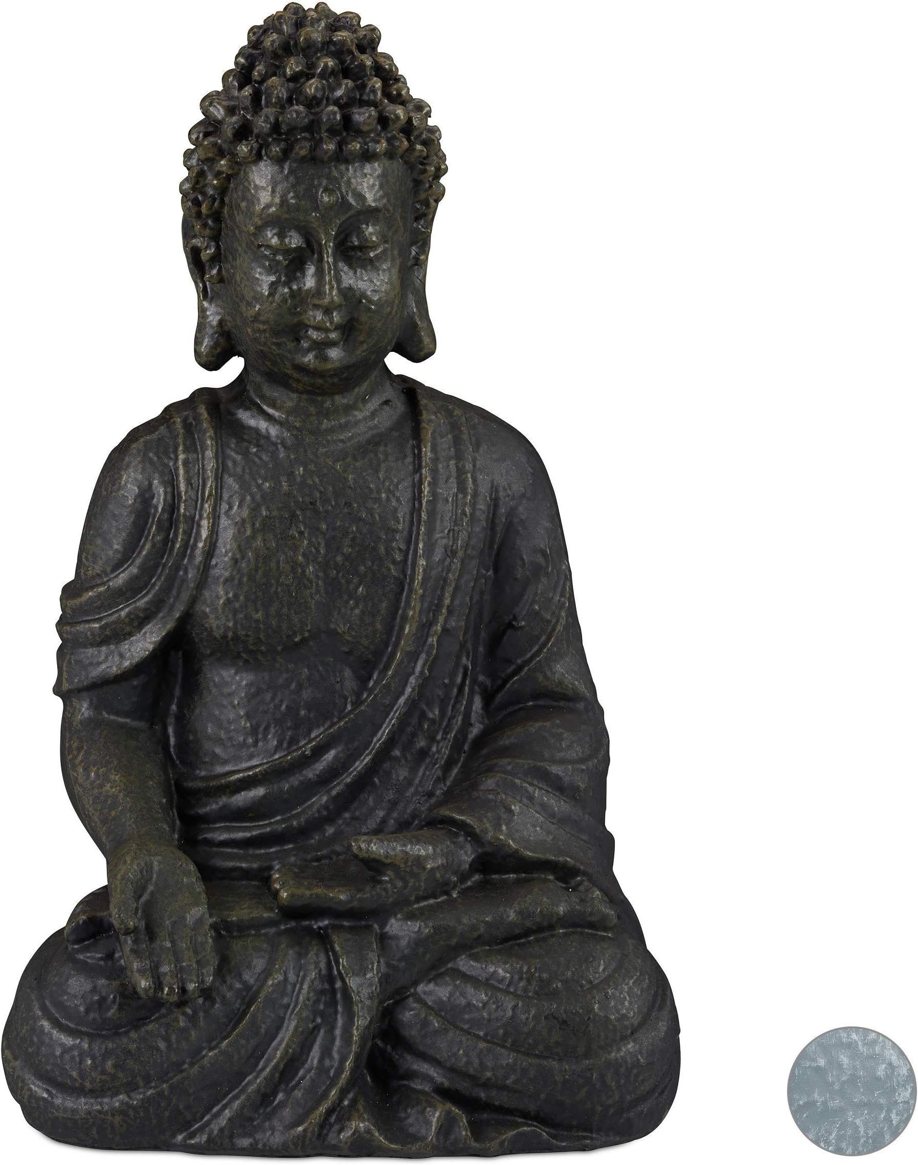 Relaxdays décoration jardin sculpture Zen, gris foncé Statue de Bouddha