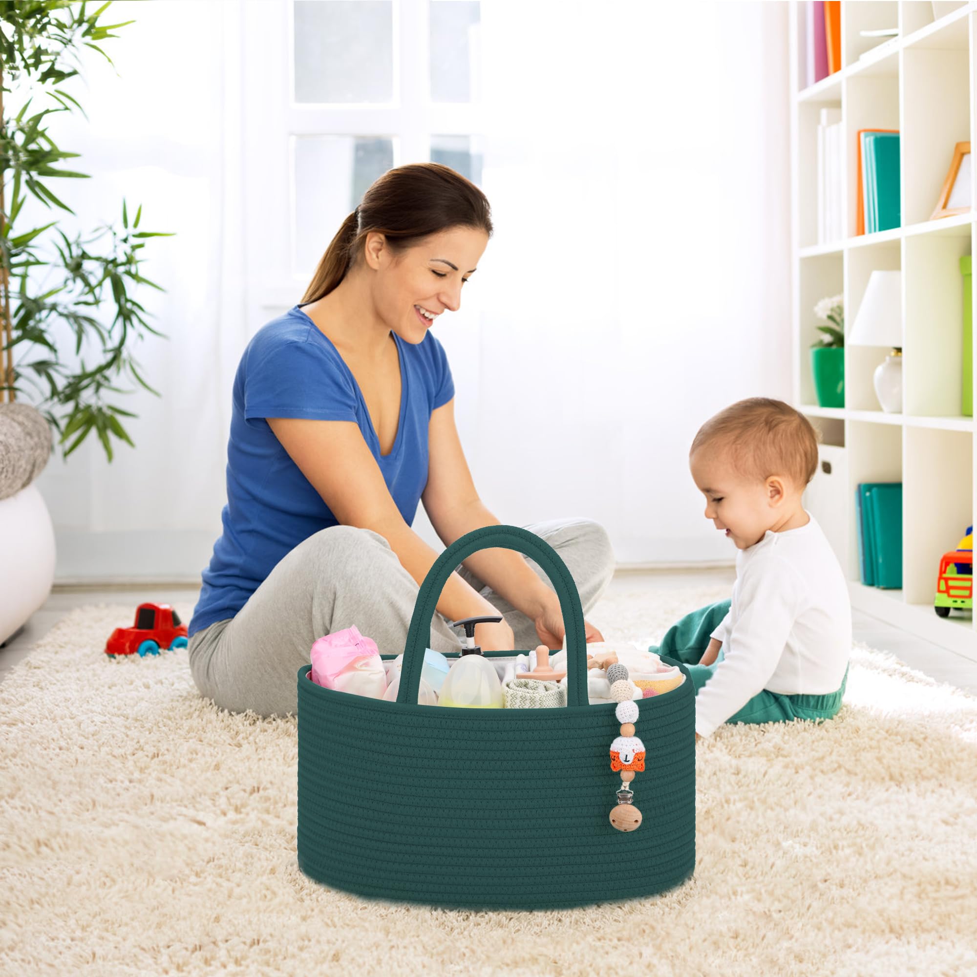 COMSE Baby Nappy Caddy Organizer, Nappy Basket, Car Diaper Change Organizer, Portable Tote Bag with Divider - Image 3