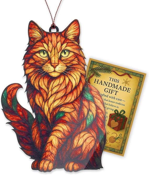 Cat Lover Gifts for Women Funny Christmas Cat Ornaments 2026, Colorful Cat Christmas Ornament for Tree, Tuxedo Black and Orange Cat Decor, Cute Cat Tree Decoration