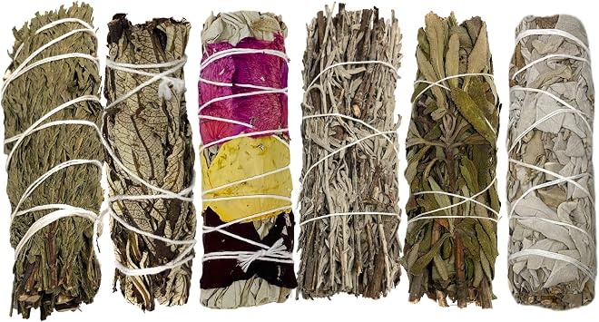 Smudge Kit with 6 Bundles - Smudging Kit Refill with Blue Sage Smudge Stick, Lavender Smudge Stick, Yerba Santa Smudge Stick, Cedar Smudge Stick, Flower Sage and White Sage Smudge Sticks for Cleansing