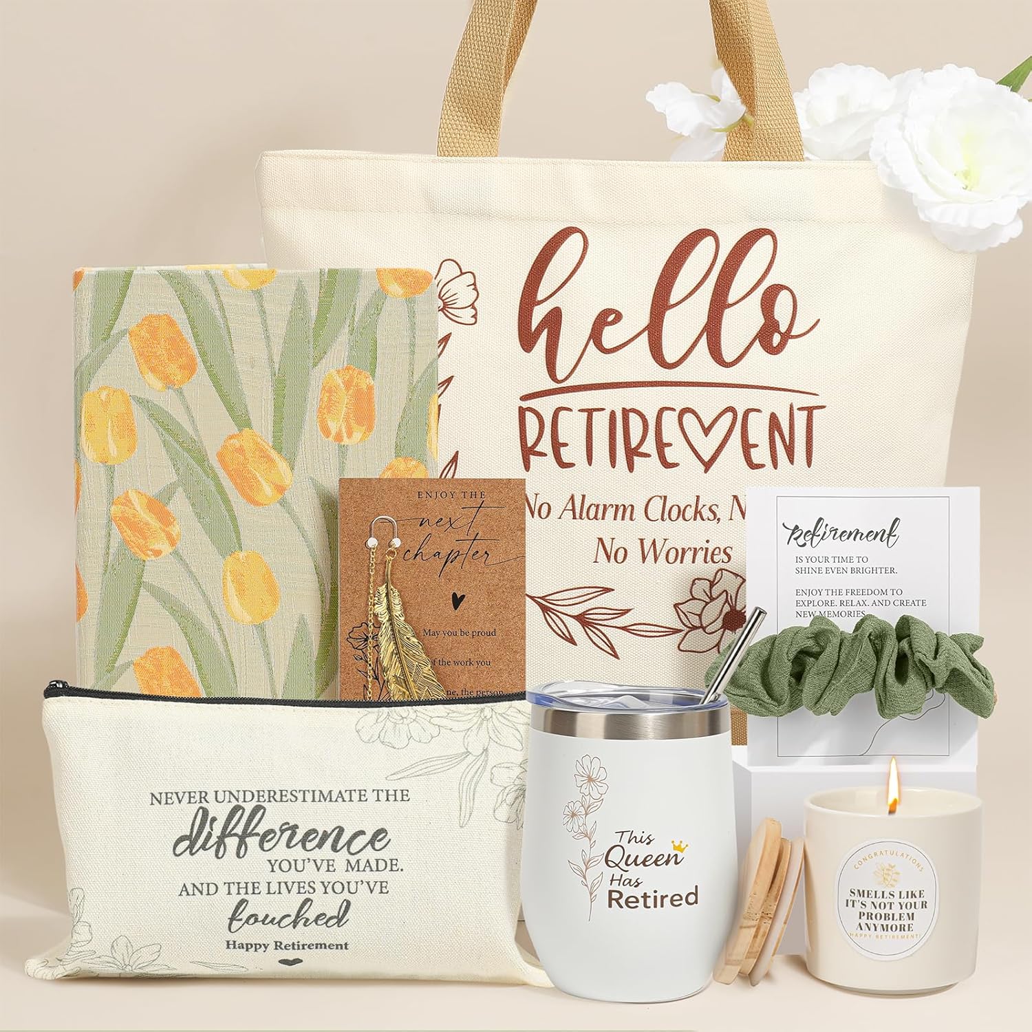 Retirement Gift for Woman 2025, Elegant Retirement Gift Set for Women Coworker Teacher Nurse Boss, Retired Gifts with Embroidered Journal, Stainless Steel Tumbler, Tote Bag