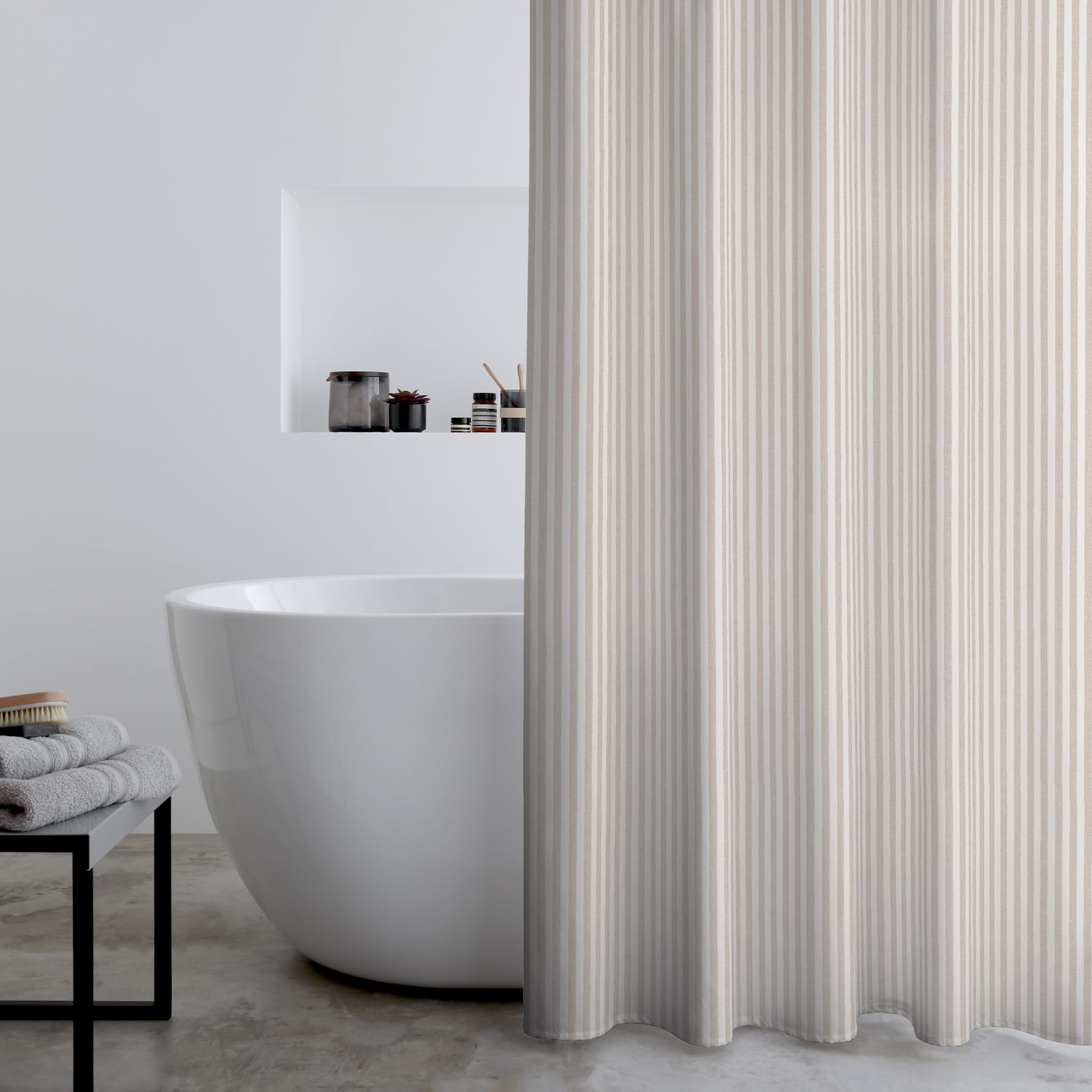 Catherine Lansfield Timeless Stripe 180x180cm Shower Curtain Natural, W 70.9" x L 70.9" (1 Panels) - Image 2