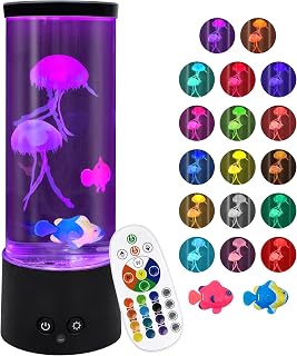 Jellyfish Lamp, Electric Jellyfish Lighting, Jelly Fish Tank Table Aquarium Lamp with 17 Colors, Floating Jelly Fish Night Light Present Decorations for Home, Office, Adult, Kids (Black)