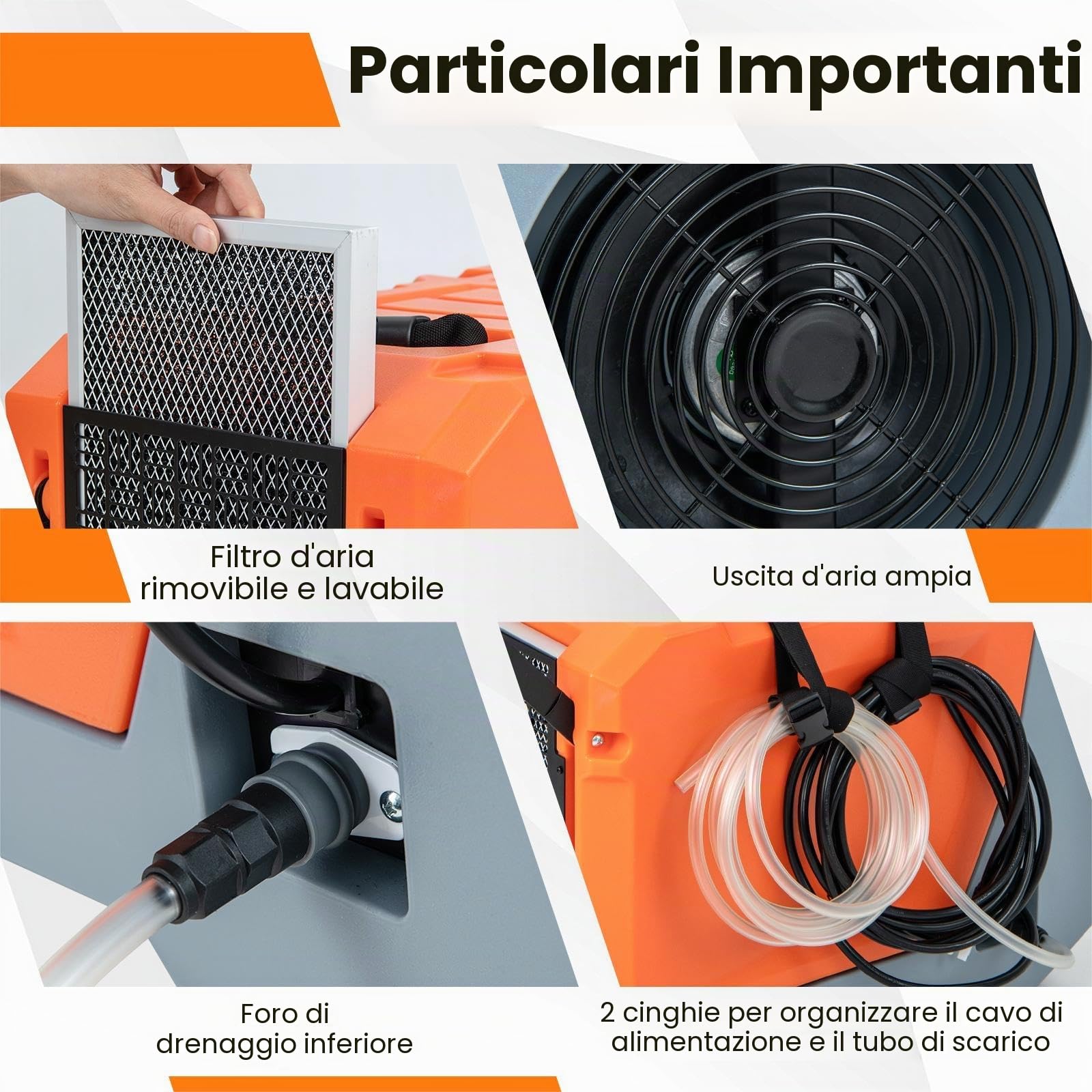 SOARS Deumidificatore Elettrico 85L/Giorno, Deumidificatore Industriale Professionale con Pompa di Scarico Automatica, Tubo di Scarico, Timer 24 Ore, per Cantine, Fabbriche, Magazzini (Arancione)