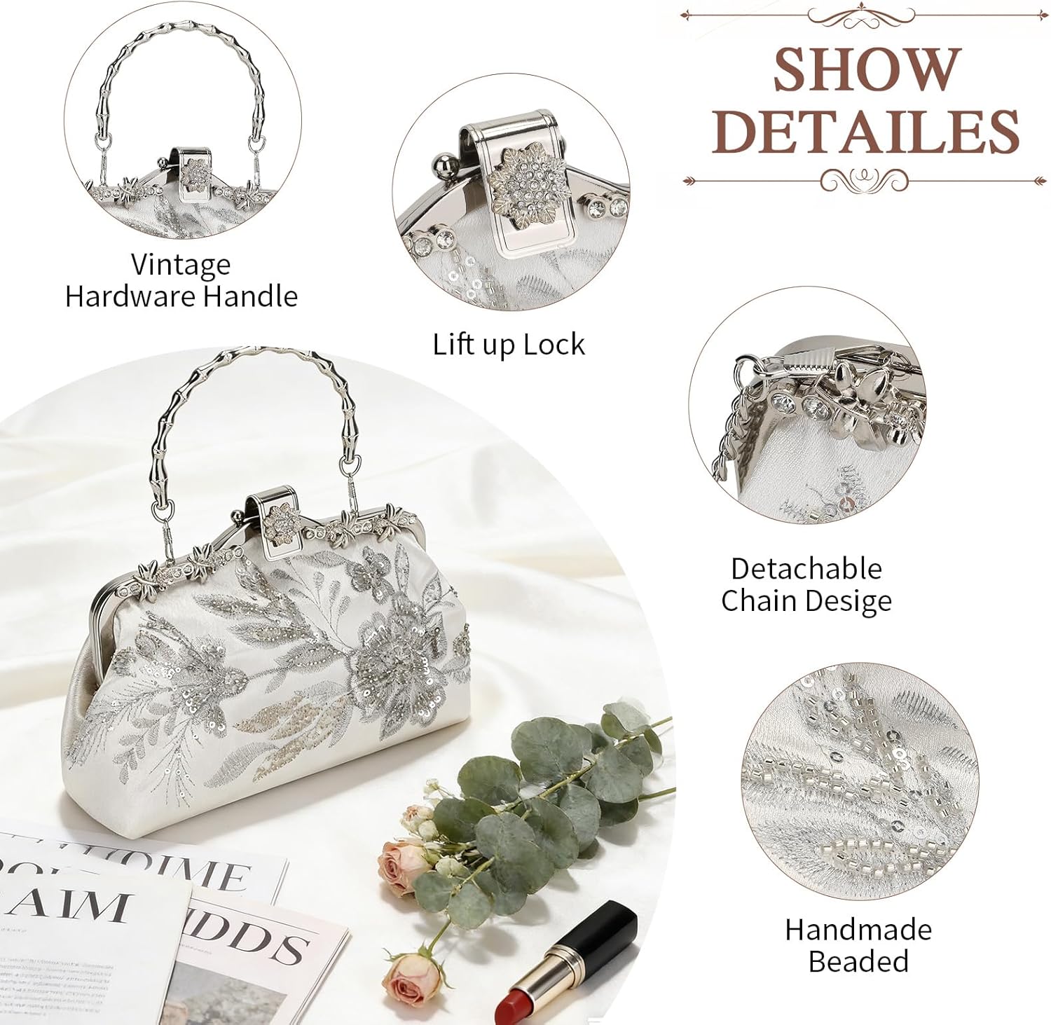 UBORSE 1920s Vintage Clutch Purse Beaded Evening Bag for Women Formal Bridal Sequin Handbag Clutch for Wedding/Prom/Cocktail | 1920s, Vintage, Beaded, Formal, Bridal, Sequin - Image 7