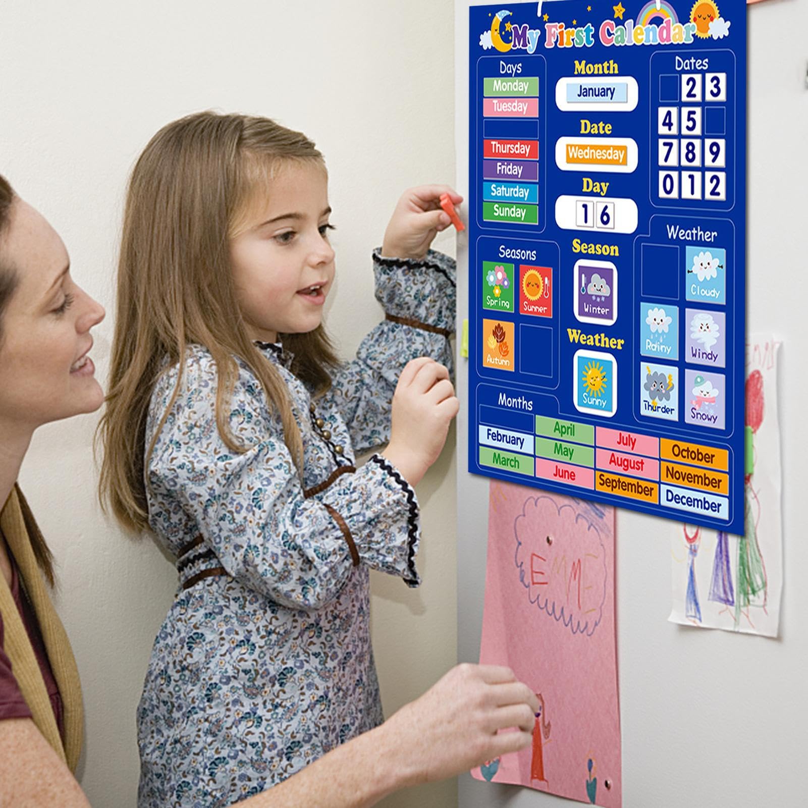 Calendario giornaliero magnetico Kids, primo calendario magnetico giornaliero, calendario per bambini per bambini Giorno del della settimana Bulletin Bulletin Time Bulletin Board