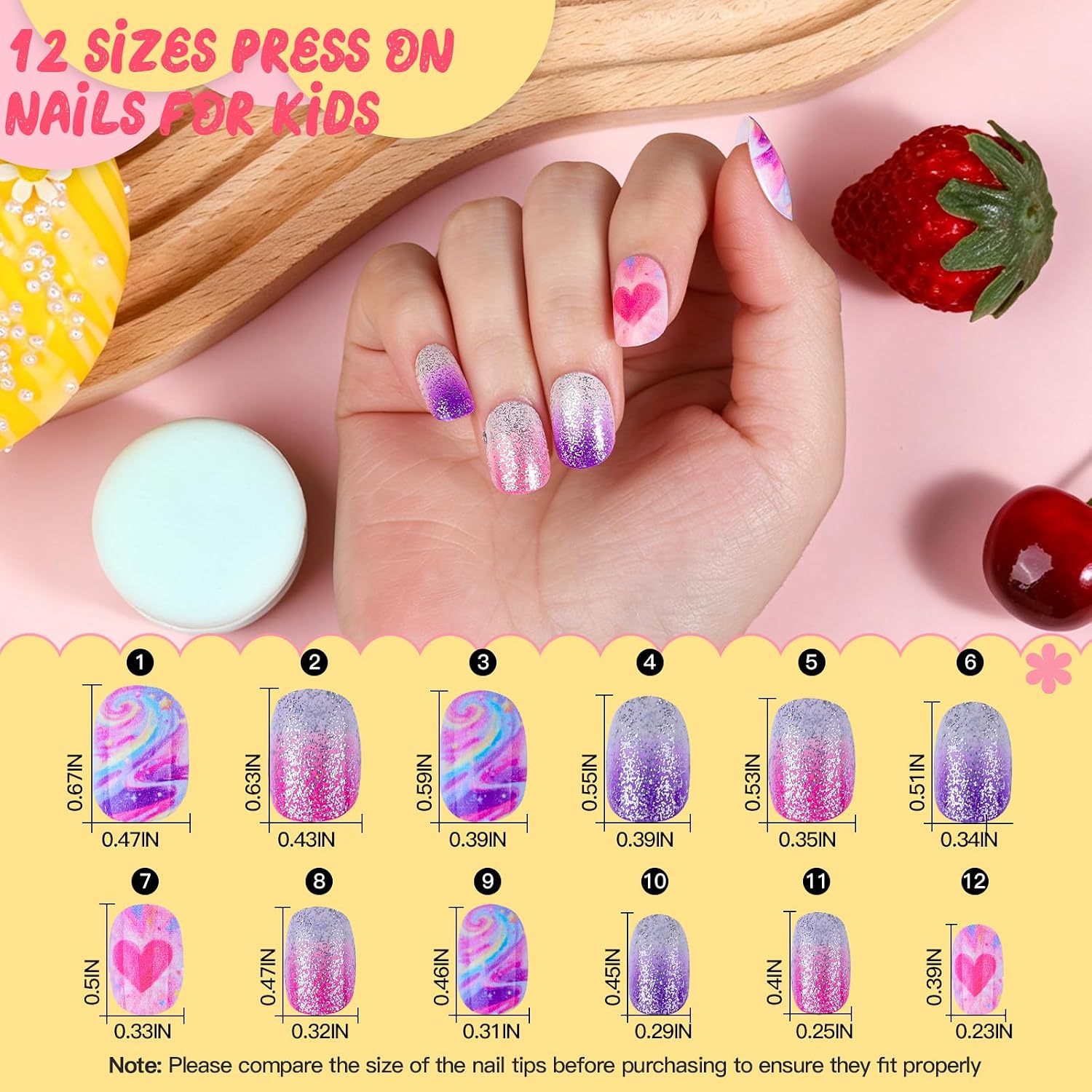 FANDAMEI Press on Nails for Kids, 15 Styles 360PCS Girls Press On Nails, Kids Nails Set for Girls with Small Nail Adhesive Tabs, Glitter Sprinkle Fake Nails Kit for Kids Girls Teens for Small Nails