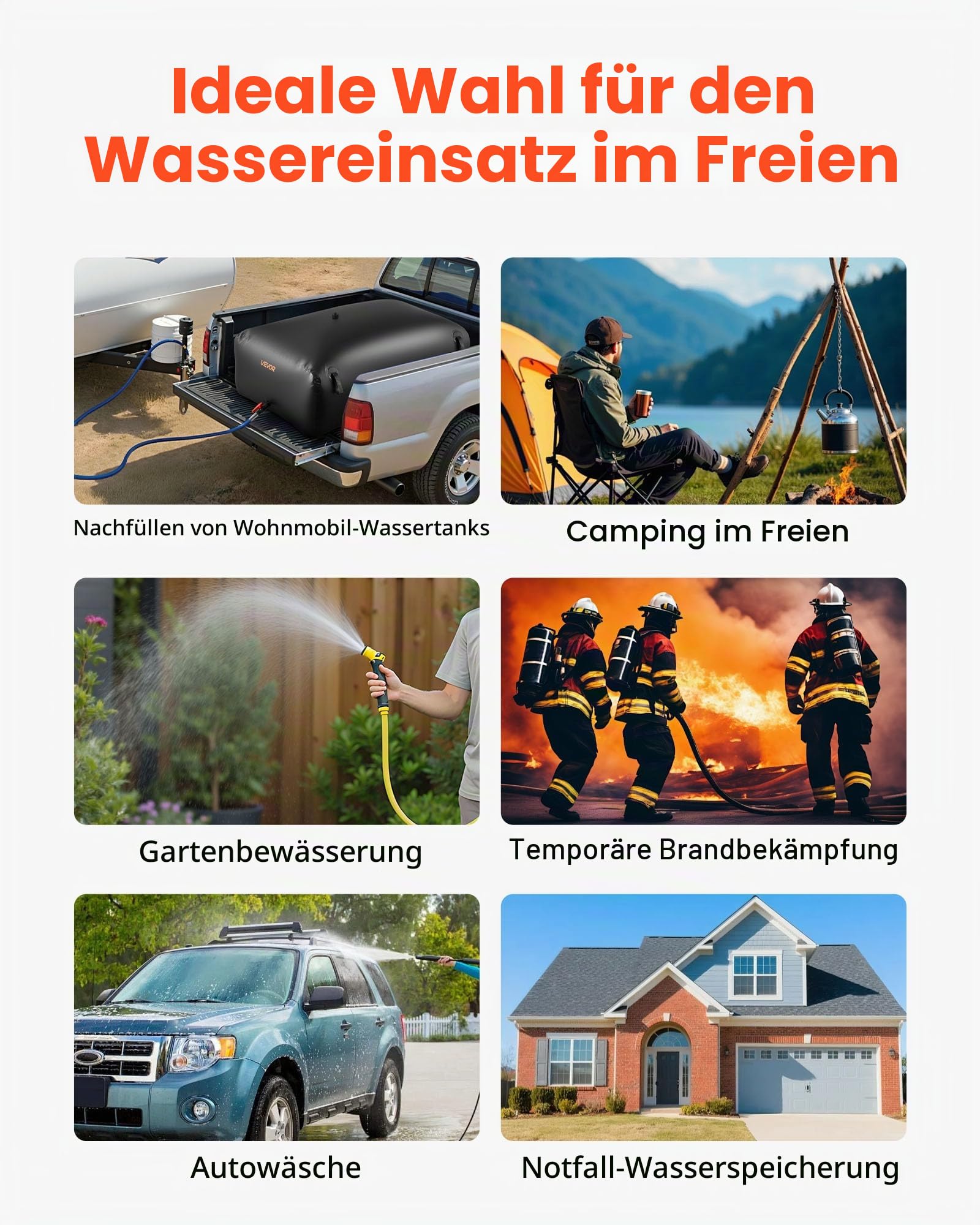 VEVOR Wasserspeicherblase, 540 L PVC-Weichwasserbeutel, Wasserspeicherbehälter, auslaufsicherer & verschleißfester Wassertank für die Outdoor-Bewässerung von Wohnmobil, LKW, Notfall