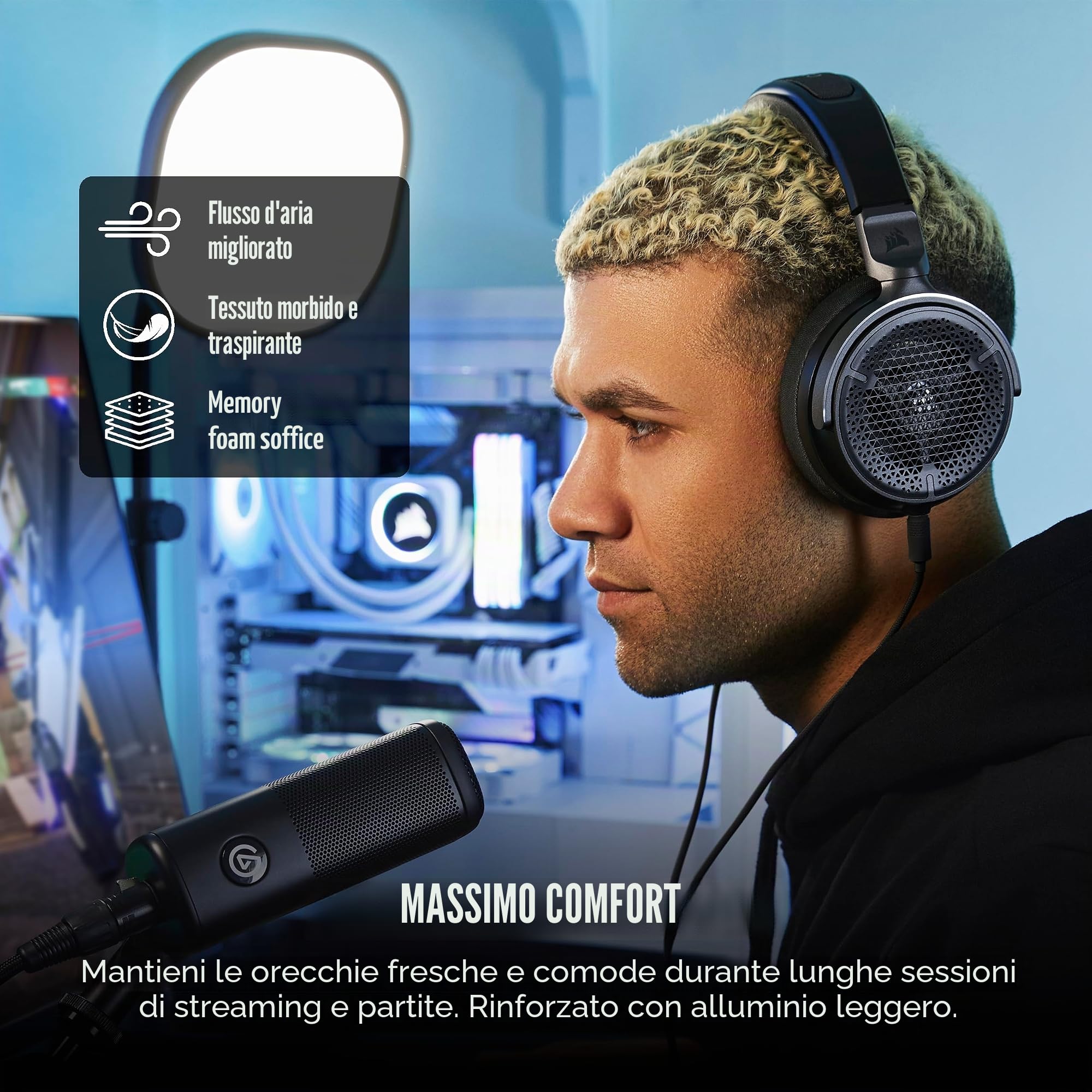 Corsair Virtuoso PRO - Cuffie da gioco con retro aperto, microfono unidirezionale staccabile, driver in grafene da 50 mm, risposta in frequenza 20Hz-40 kHz, carbonio