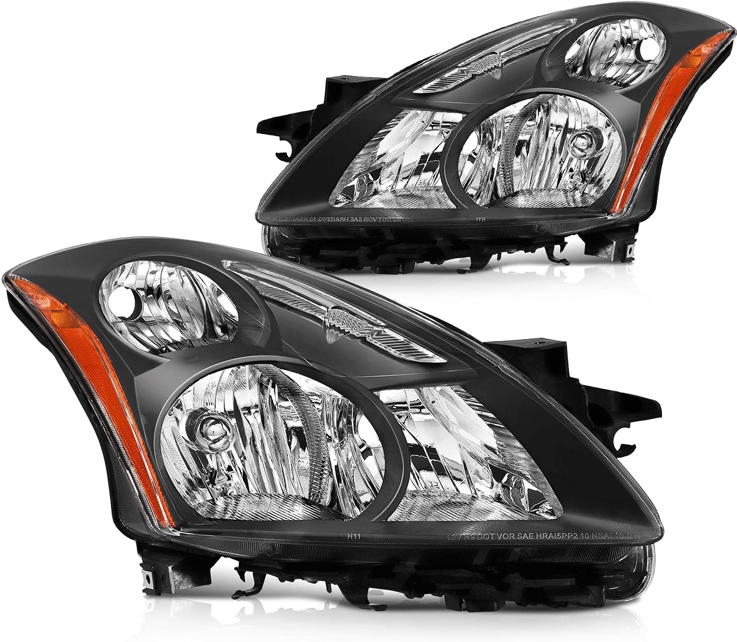 ASAPE Headlights Assembly Pair for Driver and Passenger Side Fits 2010-2012 for Nissan for Altima 26060ZX00A,Black Housing Amber Reflector Clear Lens