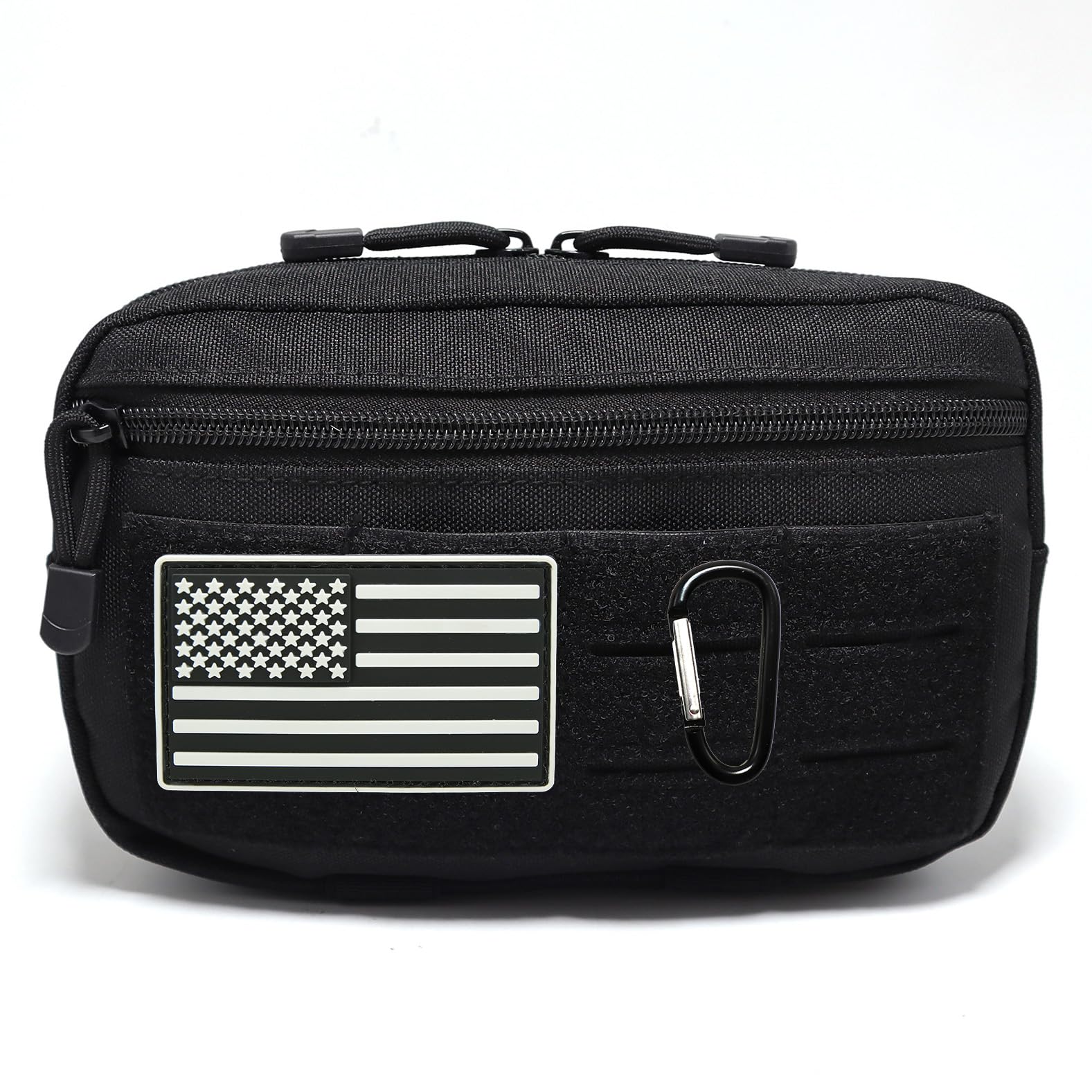 Molle Pouches, Tactical Molle Utility Pouch, Small Tactical Bag, Belt Pouch, Compact Water-Resistant EDC Pouch with Flag Patch and Carabiner (Black)