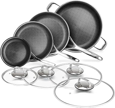 LIVWELL DiamondClad 8-Piece Hybrid Nonstick Cookware Set - Kitchen Gift - Pot and Pans Set Stainlesss Steel Cookware with Cool Touch Handles - Hybrid Pan Set - Oven, Induction, and Dishwasher-Ready