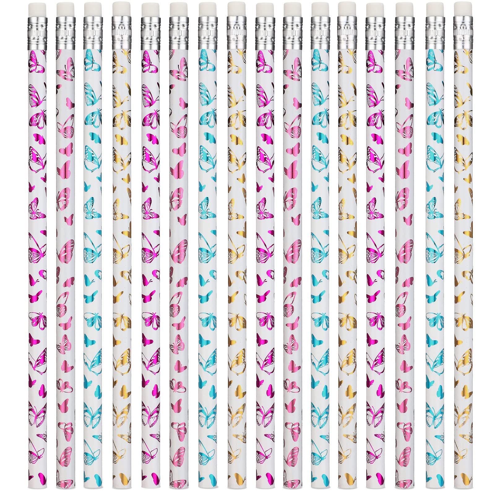 Gersoniel 24 Pcs Butterfly Pencils Bulk Butterfly Party Favors Personalized Pencils with Erasers #2 HB Birthday Pencil from Teacher Classroom Rewards