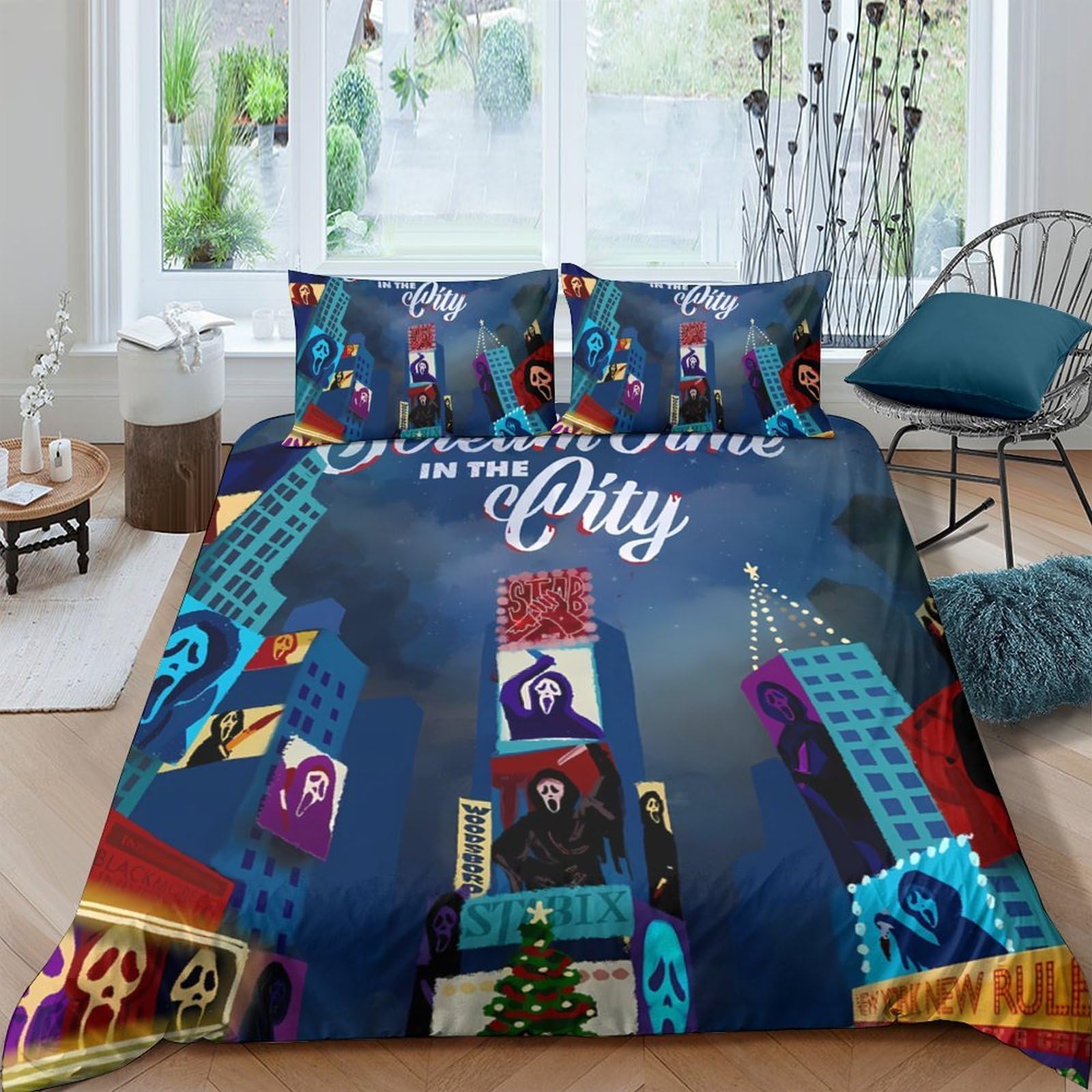 Unrxjzlvm Style-6 Cityscape 3D Duvet Cover Urban Decor Microfiber Teen Room