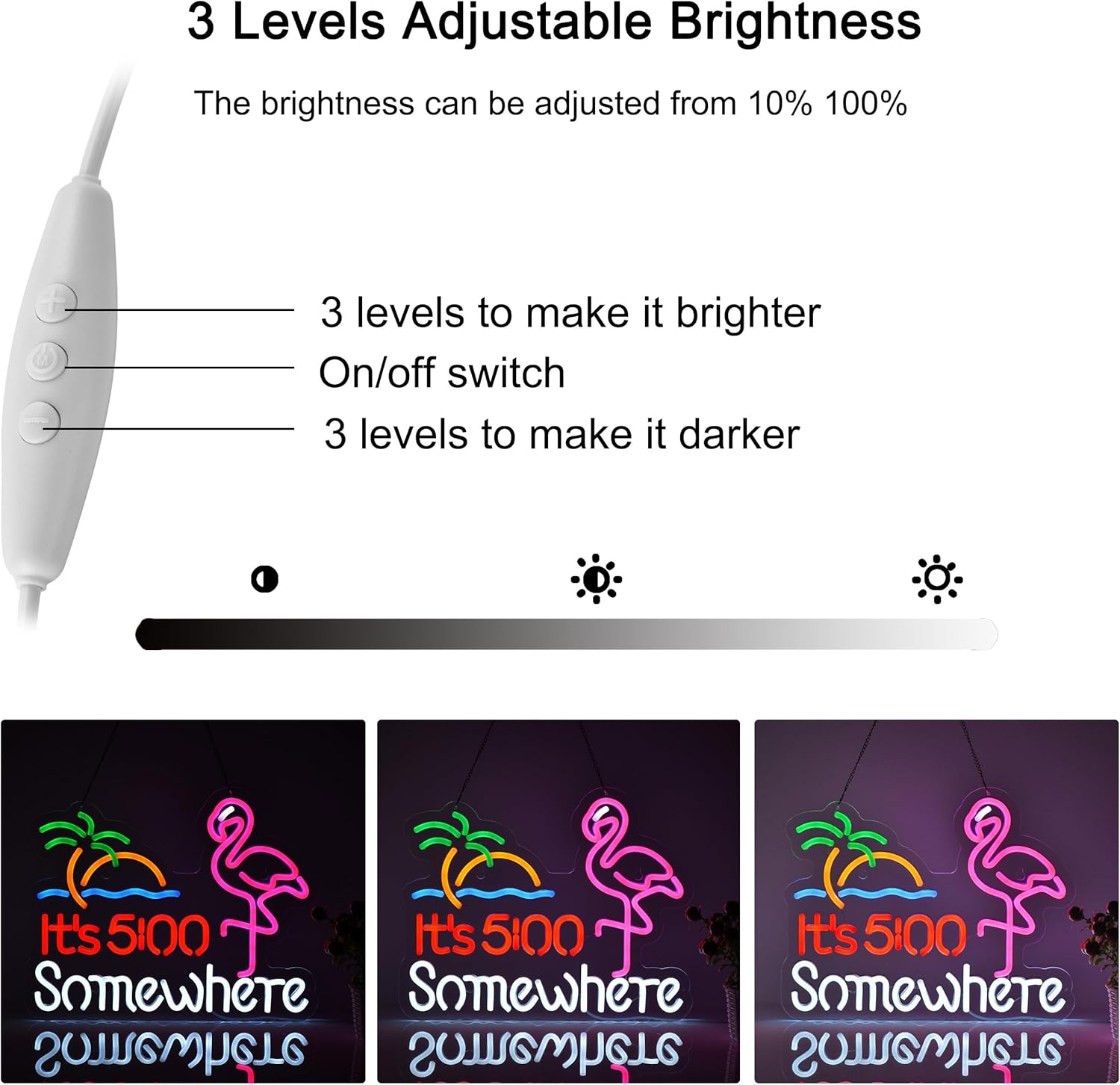 Flamingo Its 5 00 O'clock Somewhere Neon Sign for Wall Décor Dimmable LED Bar Beer Neon Light USB Powered Neon Art Signs - Image 2