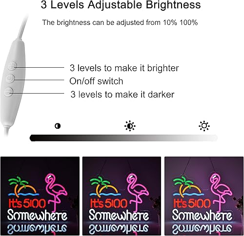 Miniatura 2 de Flamingo Its 5 00 O'clock Somewhere - Letrero de neón para decoración de pared, luz LED regulable, luz de neón de cerveza, alimentada por USB,