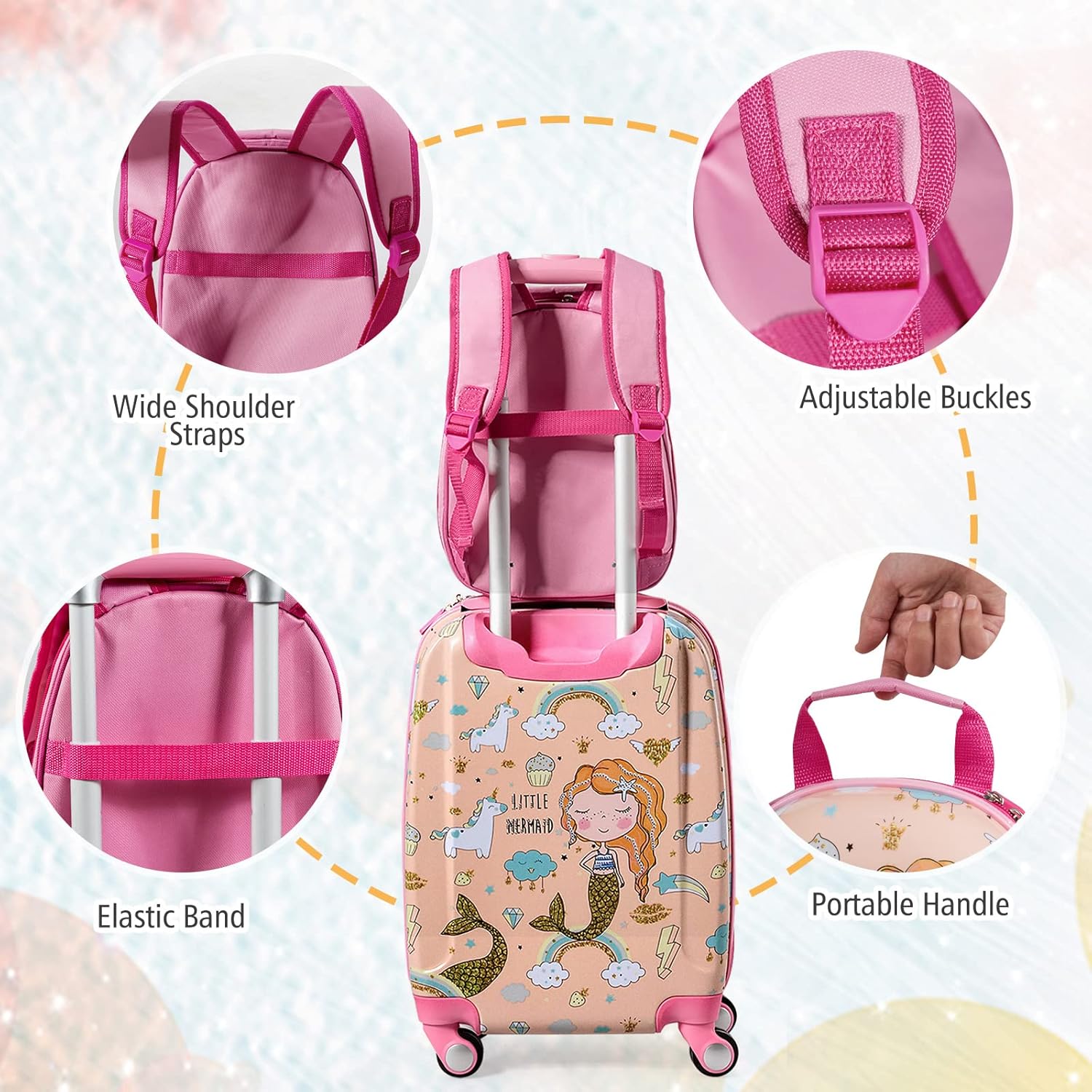 Olakids Kid Luggage Set, 12’’ Travel Backpack and 18’’ Carry on Suitcase with Rolling Spinner Wheels for Boys Girls, 2 Pcs Trolley Case Children Gift for Toddlers (Princess)