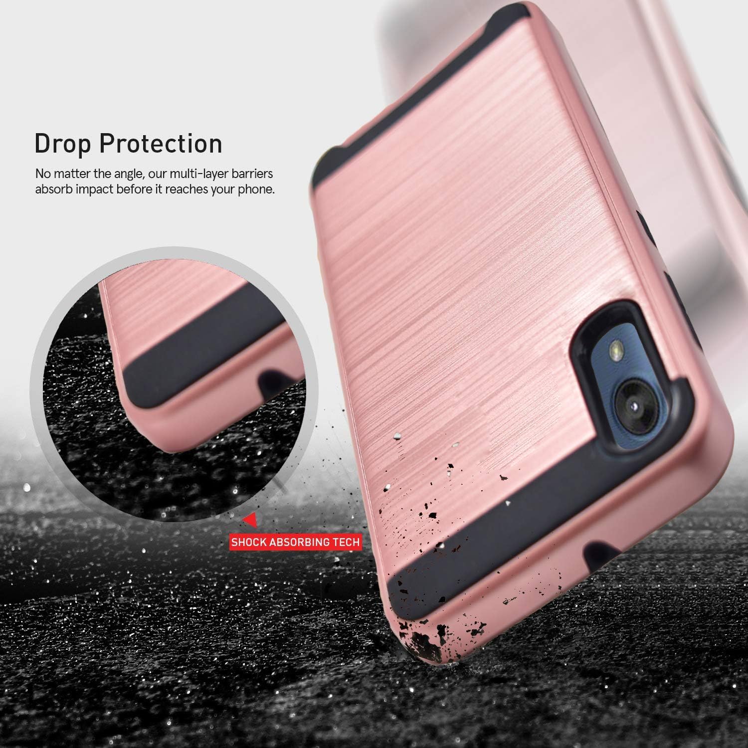 Moto E6 Phone Case, Circlemalls- Motorola Moto E6 Case, with [Tempered Glass Screen Protector Included], Military Grade 6 Feet Drop Test Protection Armor Phone Cover - Rose Gold